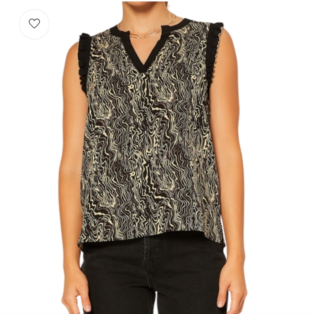 Anthropologie Current Air Abstract Marble Ruffle Sleeve Top